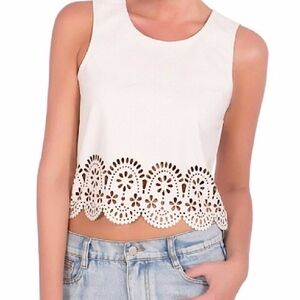 MINKPINK Cream Stepping Up Vegan Leather CROP TOP